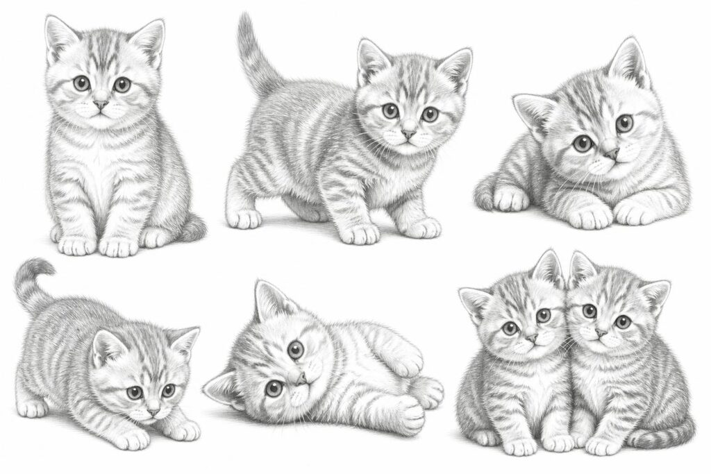 découvrez notre collection de coloriages chatons à imprimer, parfaits pour éveiller la créativité des petits artistes avec des dessins doux et adorables.