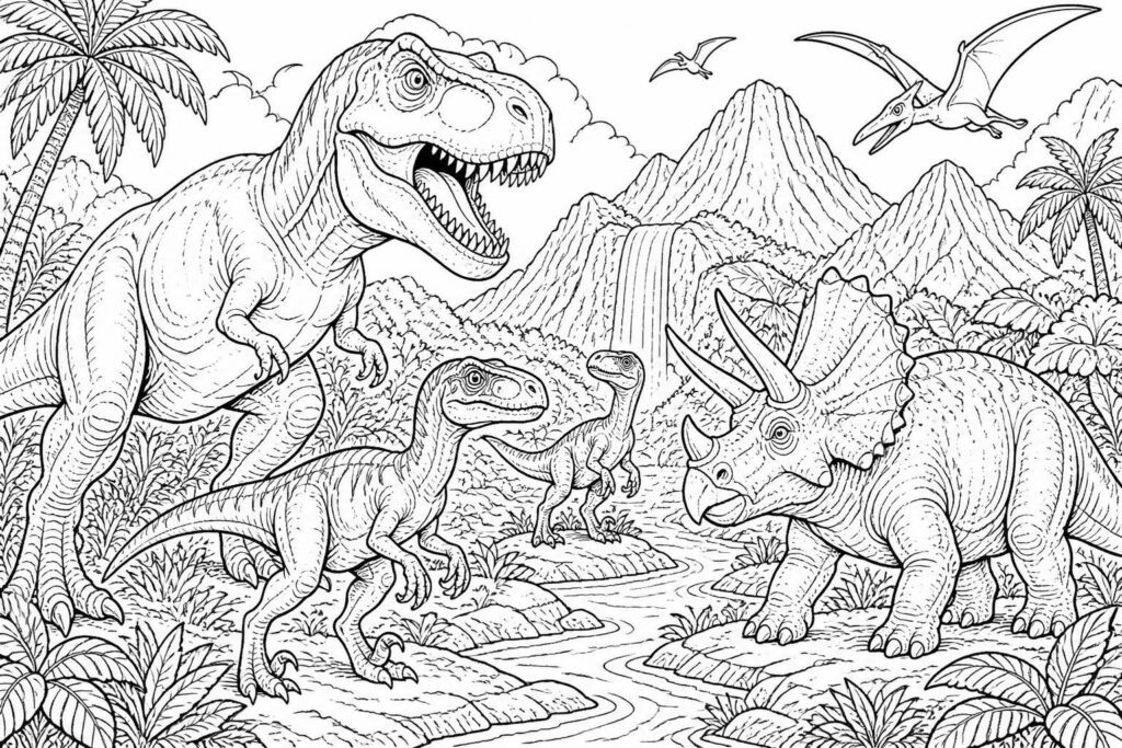découvrez notre collection de coloriages jurassic world pour petits et grands, avec des dinosaures fascinants à colorier et laisser libre cours à votre créativité.