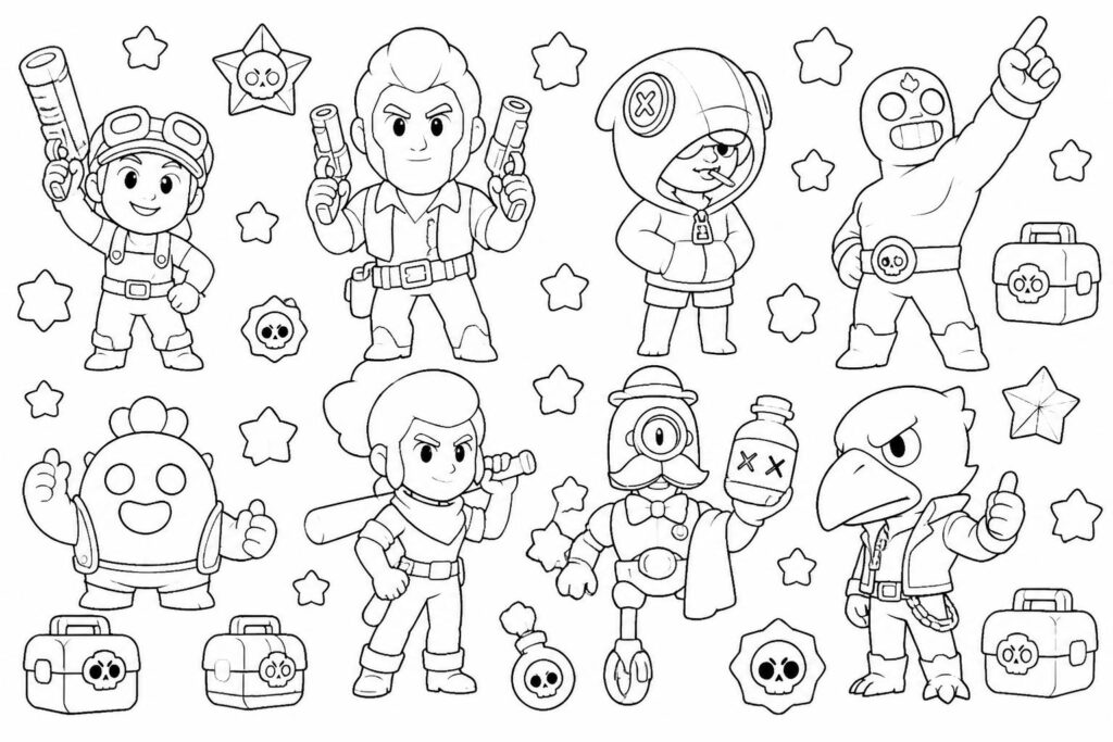 découvrez une sélection de dessins à imprimer brawl stars pour divertir petits et grands fans du jeu. coloriez vos personnages préférés et laissez libre cours à votre créativité !