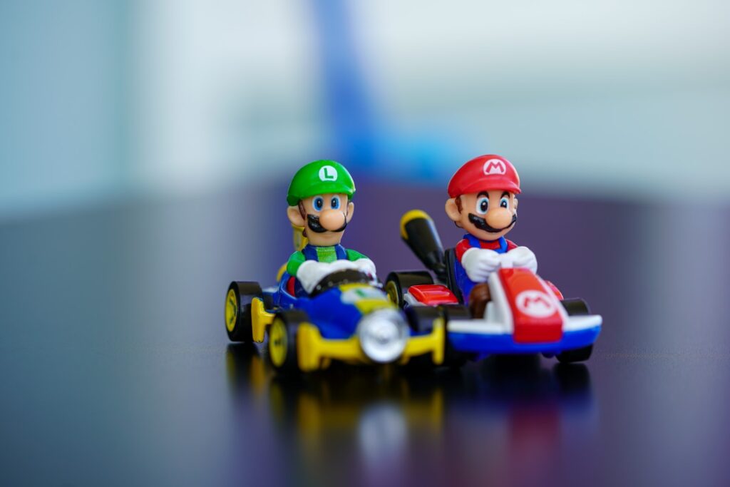 Luigi and Mario with Mario Kart
